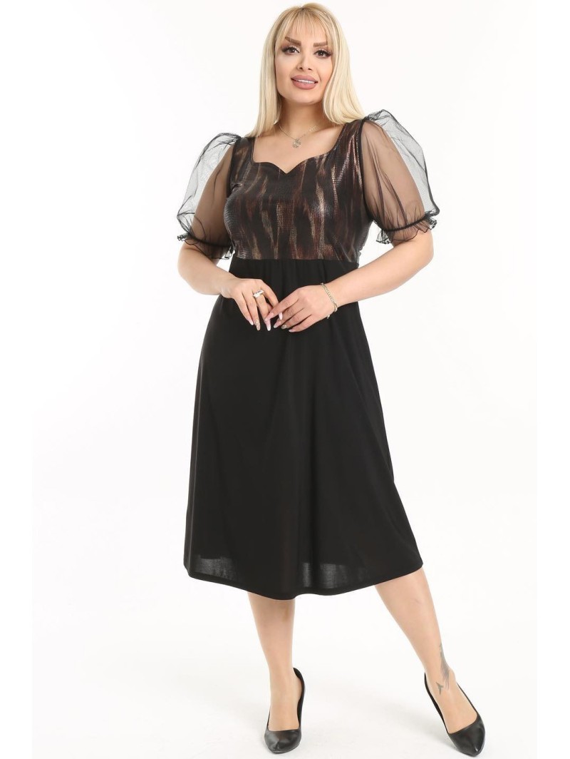 Elegantiška suknelė su tiulo rankovėmis ❤️ Suknelės apkūnioms