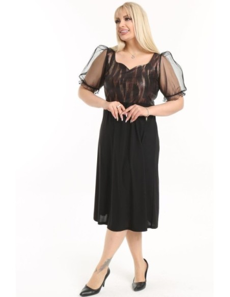 Elegantiška suknelė su tiulo rankovėmis ❤️ Suknelės apkūnioms
