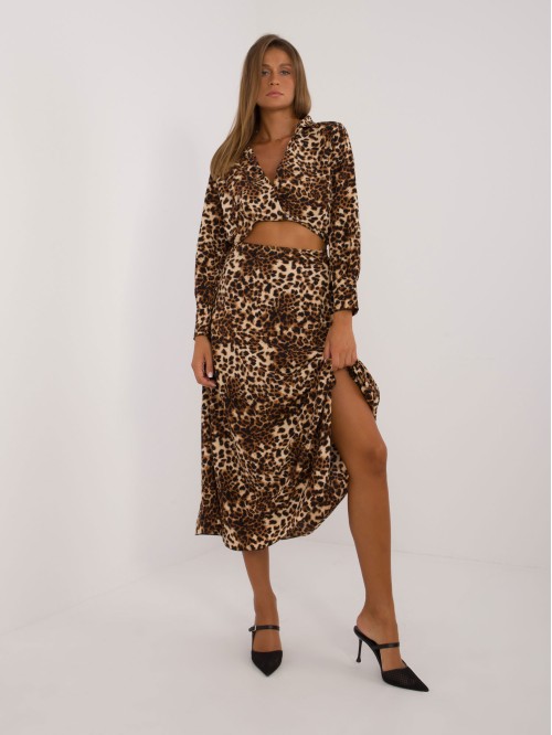 Gyvūnų kailio rašto kostiumėlis su midi sijonu