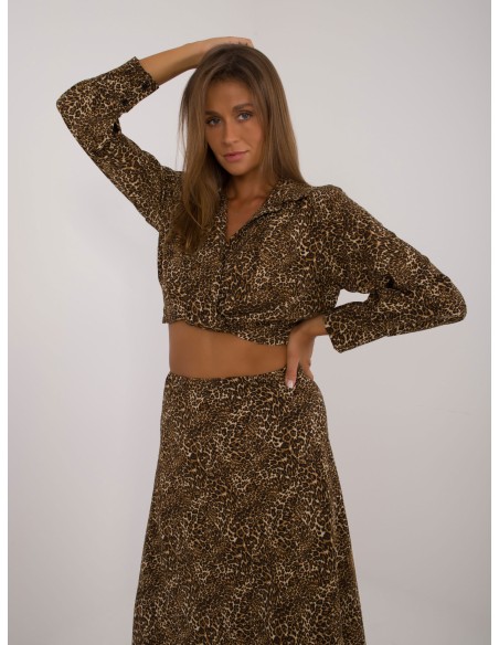 Gyvūnų kailio rašto kostiumėlis su midi sijonu