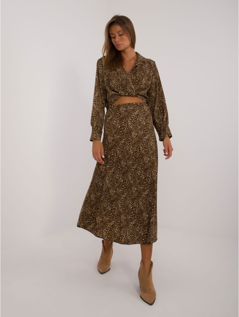 Gyvūnų kailio rašto kostiumėlis su midi sijonu