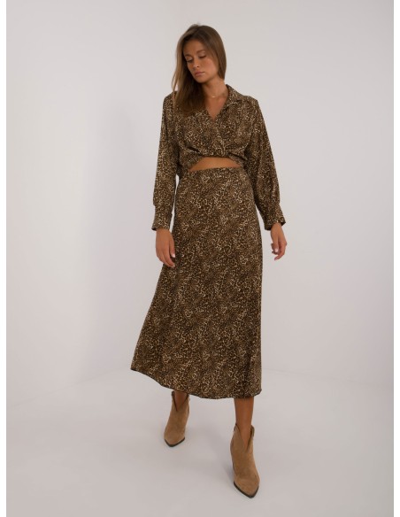 Gyvūnų kailio rašto kostiumėlis su midi sijonu