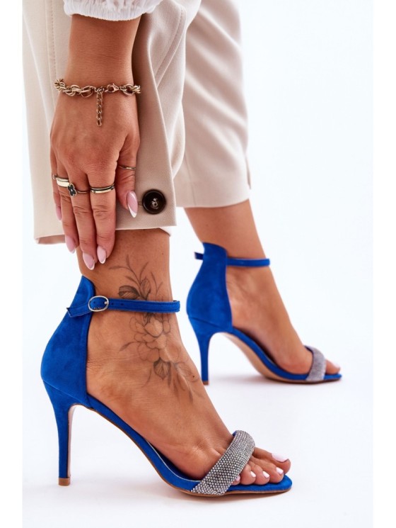 Suede High Heel Sandals With Rhinestones Blue Moments 2
