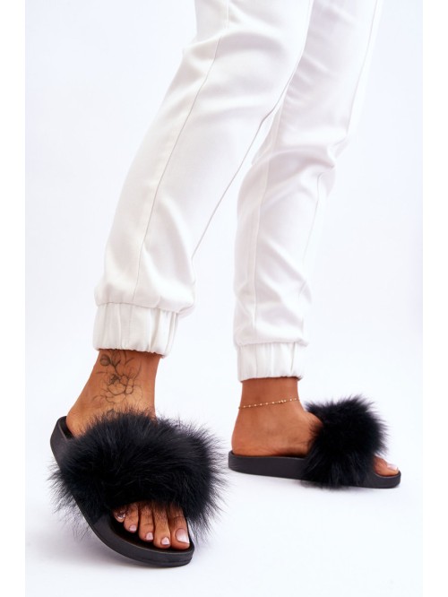 Women's Rubber Slippers With Fur Black Lucrece 2