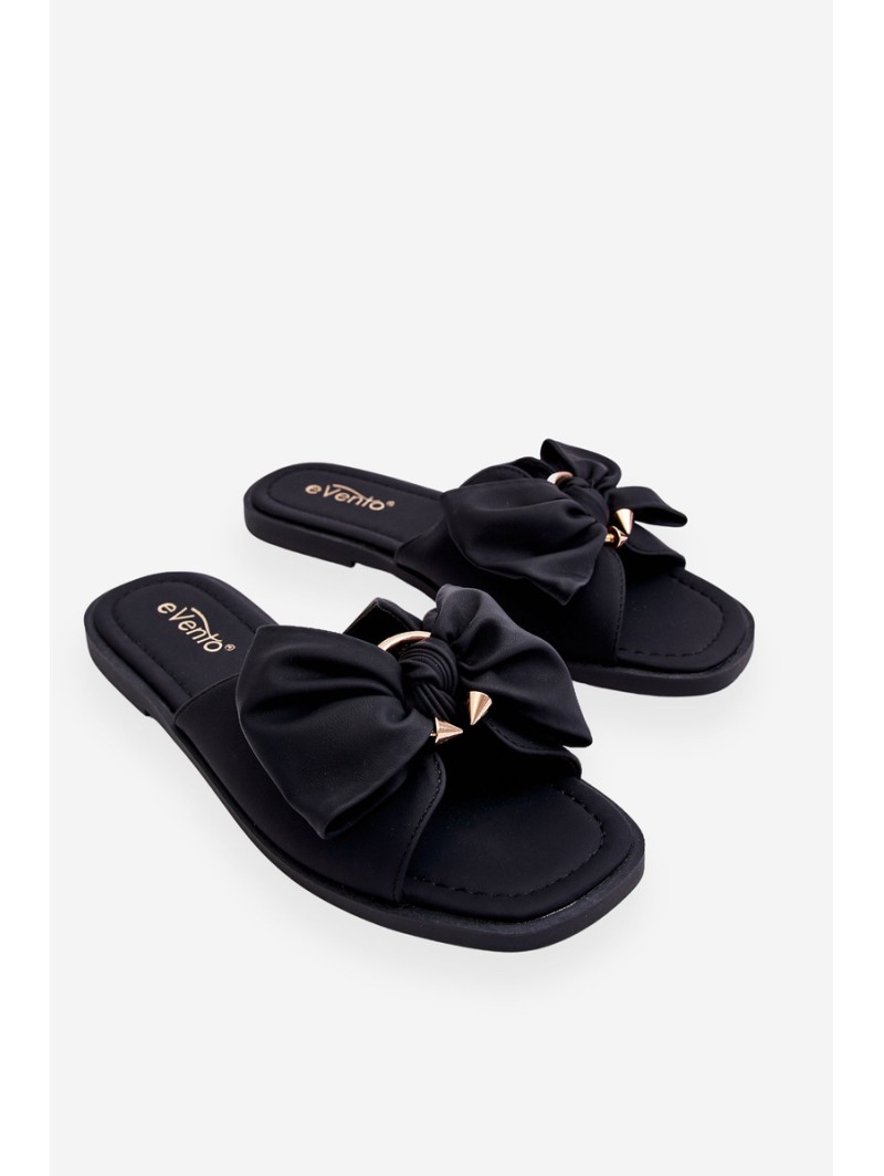 Women's Leather Slippers With Bow Black Becky