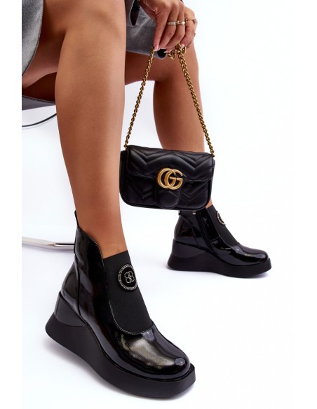Leather Wedge Ankle Boots D&A Black MR880-137