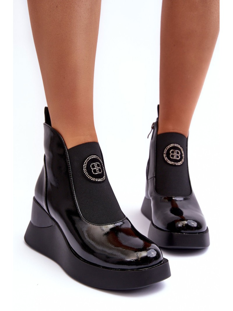 Leather Wedge Ankle Boots D&A Black MR880-137