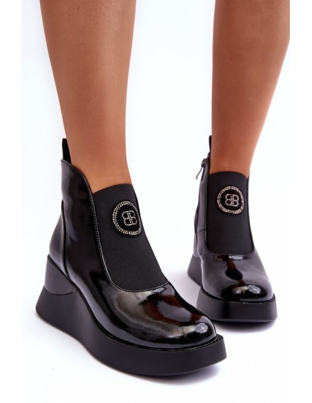 Leather Wedge Ankle Boots D&A Black MR880-137
