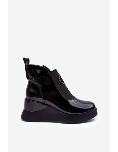Leather Wedge Ankle Boots D&A Black MR880-137