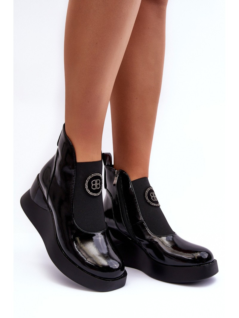 Leather Wedge Ankle Boots D&A Black MR880-137