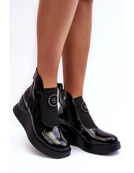 Leather Wedge Ankle Boots D&A Black MR880-137