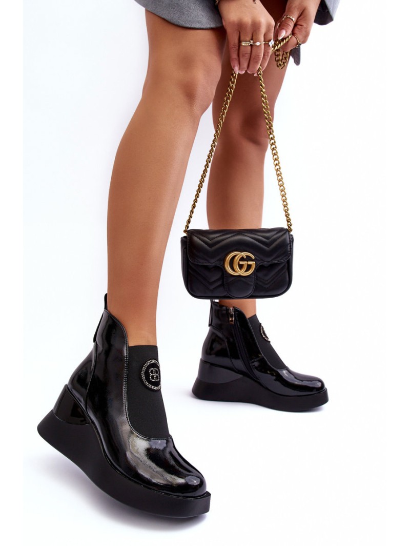 Leather Wedge Ankle Boots D&A Black MR880-137