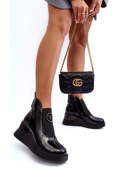 Leather Wedge Ankle Boots D&A Black MR880-137