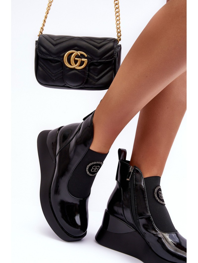 Leather Wedge Ankle Boots D&A Black MR880-137