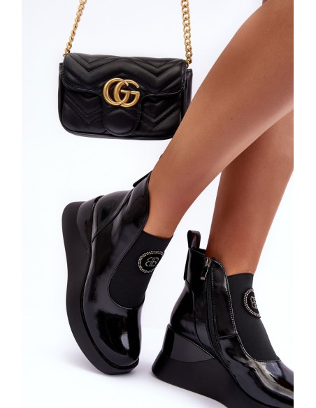 Leather Wedge Ankle Boots D&A Black MR880-137