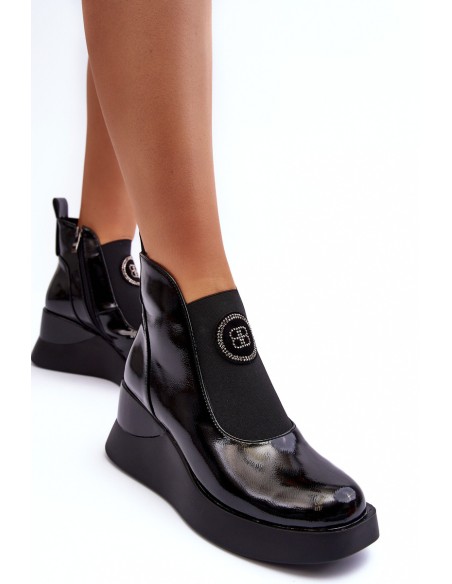 Leather Wedge Ankle Boots D&A Black MR880-137