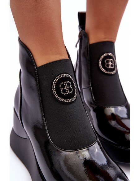 Leather Wedge Ankle Boots D&A Black MR880-137