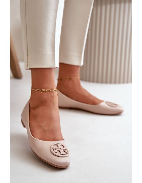 Women's Ballerina Flats with Eco Leather Decoration Beige Rhodike
