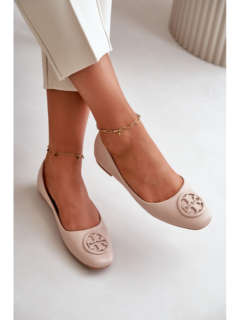 Women's Ballerina Flats with Eco Leather Decoration Beige Rhodike
