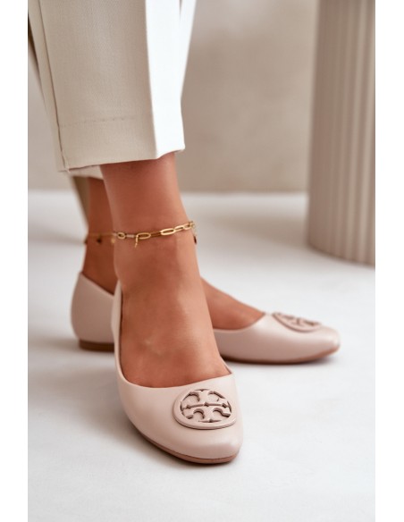 Women's Ballerina Flats with Eco Leather Decoration Beige Rhodike