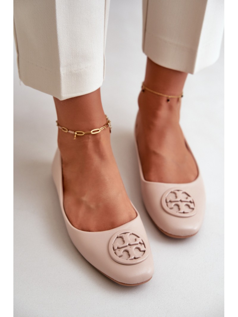 Women's Ballerina Flats with Eco Leather Decoration Beige Rhodike