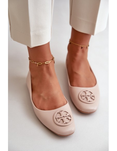 Women's Ballerina Flats with Eco Leather Decoration Beige Rhodike