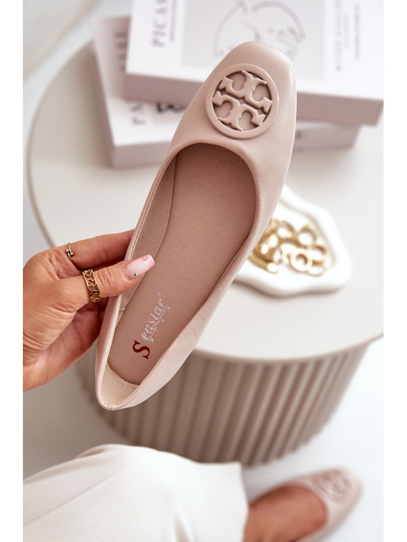 Women's Ballerina Flats with Eco Leather Decoration Beige Rhodike