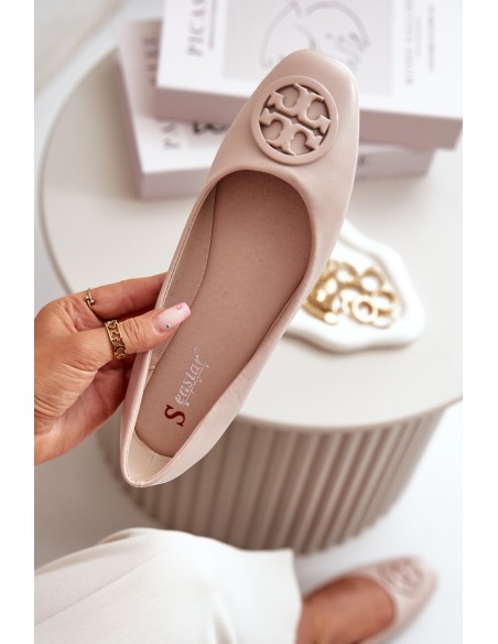 Women's Ballerina Flats with Eco Leather Decoration Beige Rhodike