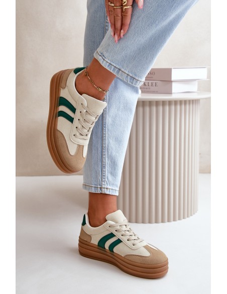 Women's Platform Sneakers in Beige-Green Nesonice