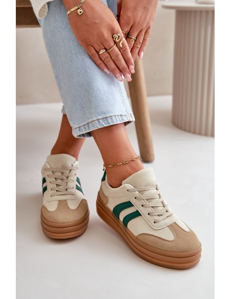 Women's Platform Sneakers in Beige-Green Nesonice
