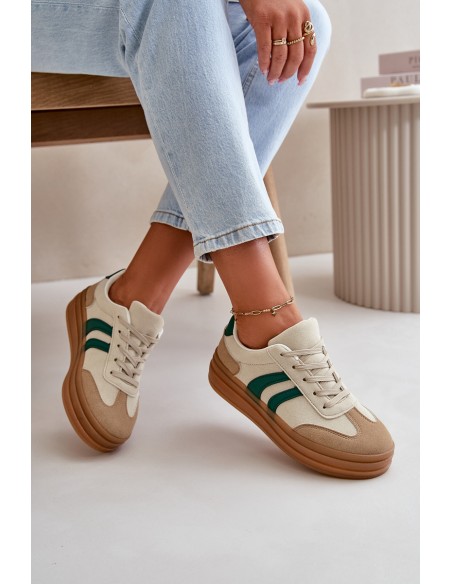 Women's Platform Sneakers in Beige-Green Nesonice