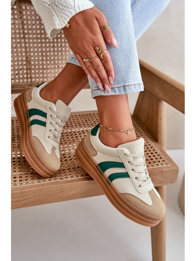 Women's Platform Sneakers in Beige-Green Nesonice