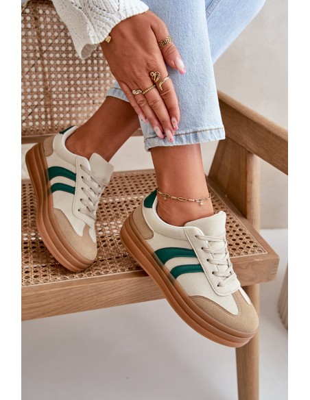 Women's Platform Sneakers in Beige-Green Nesonice