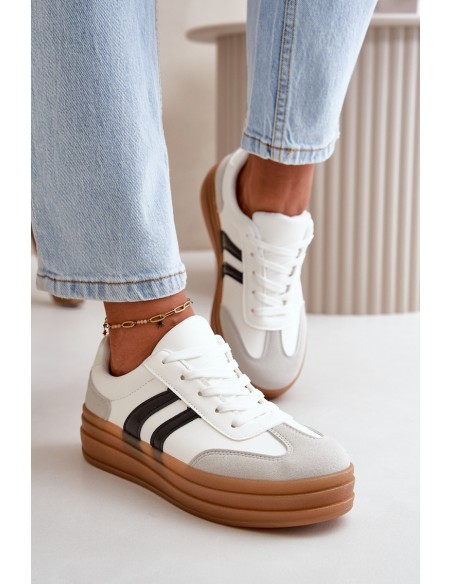 Women's Platform Sneakers White-Grey Nesonice