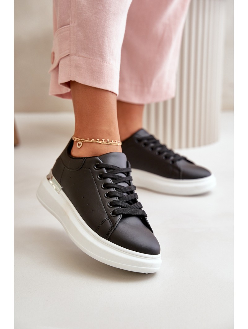 Low Women's Sneakers On Platform Made Of Eco Leather Black Nevelena