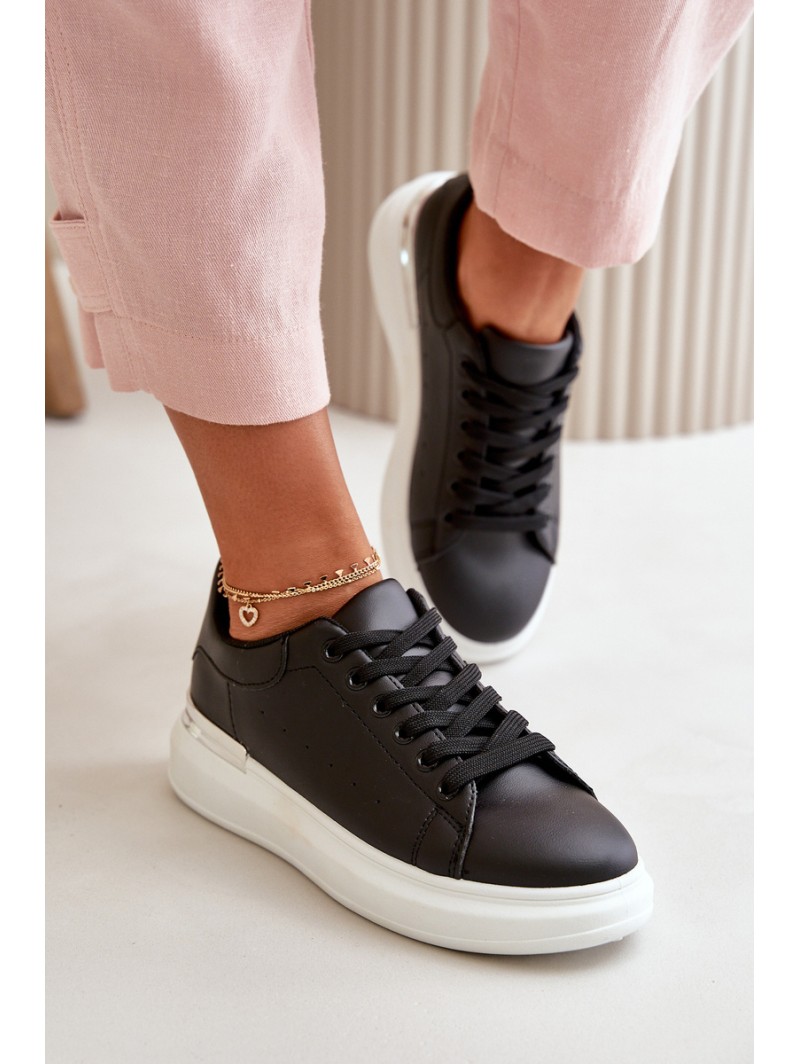 Low Women's Sneakers On Platform Made Of Eco Leather Black Nevelena
