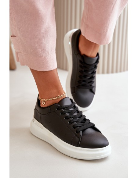 Low Women's Sneakers On Platform Made Of Eco Leather Black Nevelena