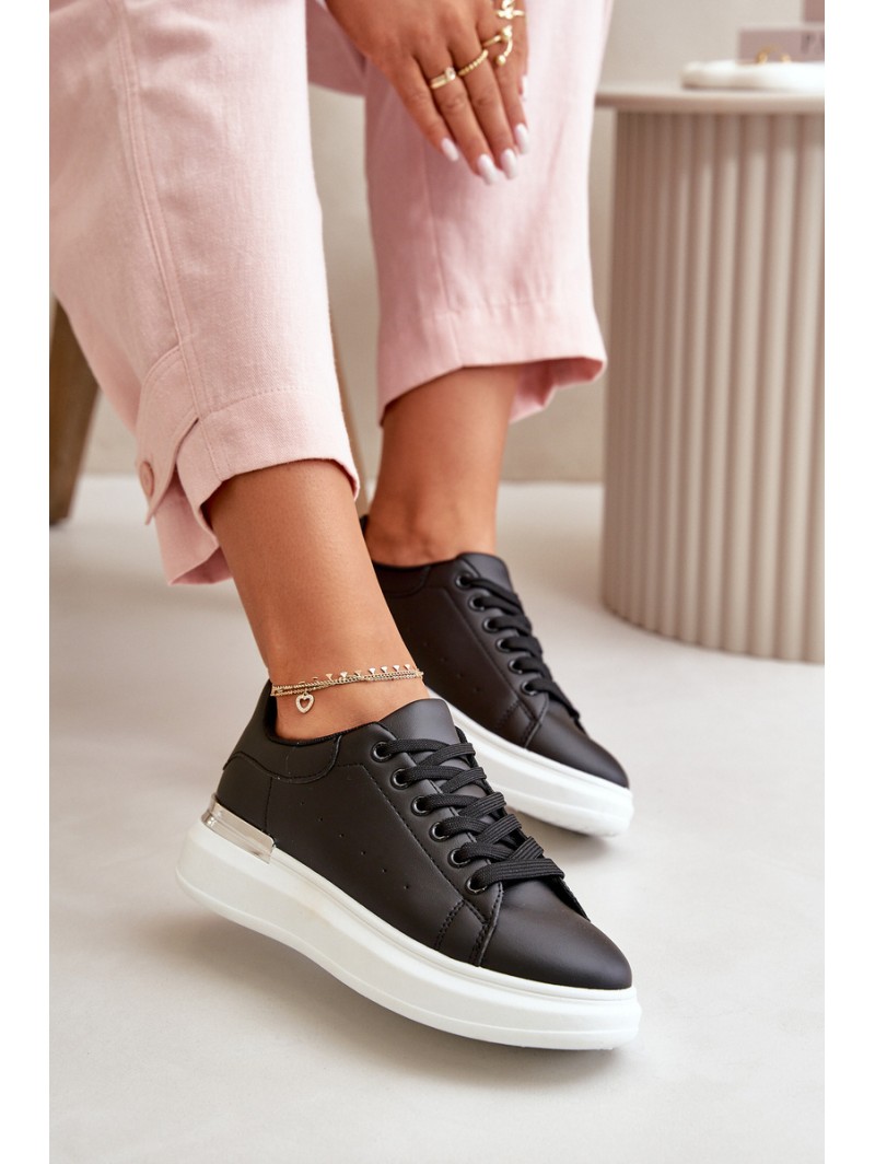 Low Women's Sneakers On Platform Made Of Eco Leather Black Nevelena