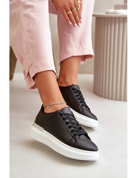 Low Women's Sneakers On Platform Made Of Eco Leather Black Nevelena