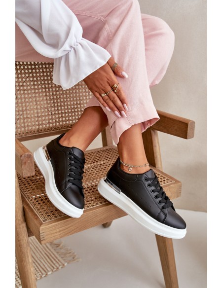 Low Women's Sneakers On Platform Made Of Eco Leather Black Nevelena