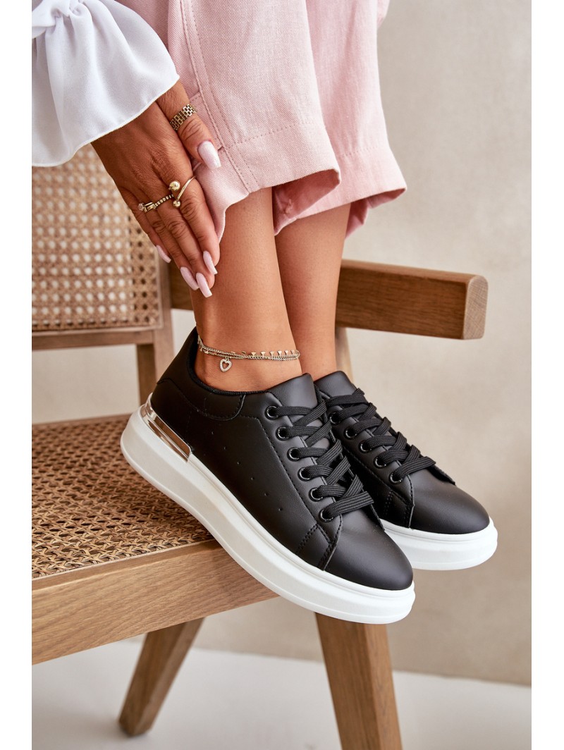 Low Women's Sneakers On Platform Made Of Eco Leather Black Nevelena