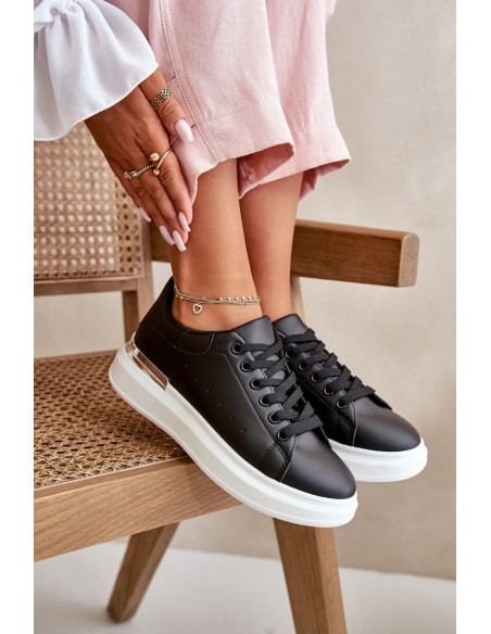 Low Women's Sneakers On Platform Made Of Eco Leather Black Nevelena