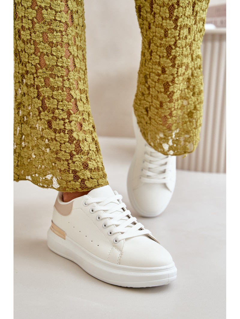 Low Women's Platform Sneakers Made Of Eco Leather White-Beige Nevelena