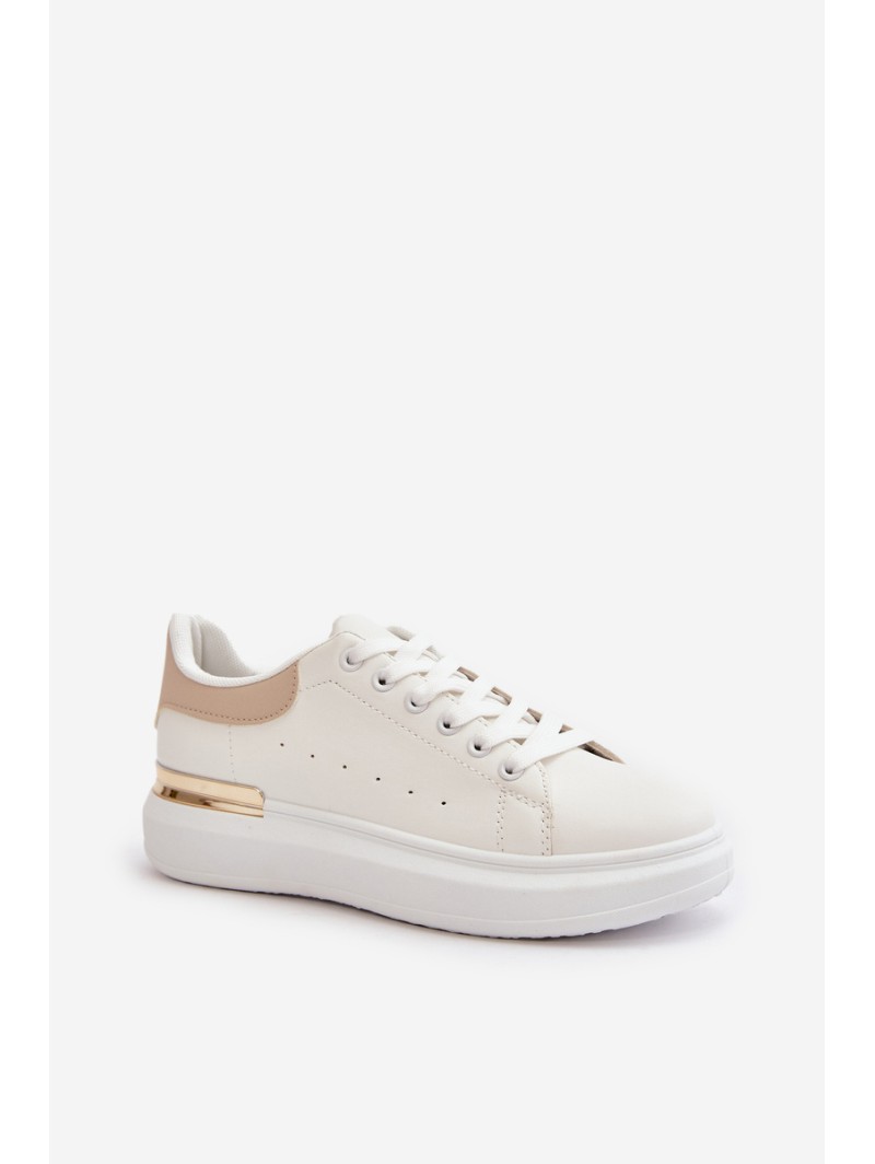 Low Women's Platform Sneakers Made Of Eco Leather White-Beige Nevelena