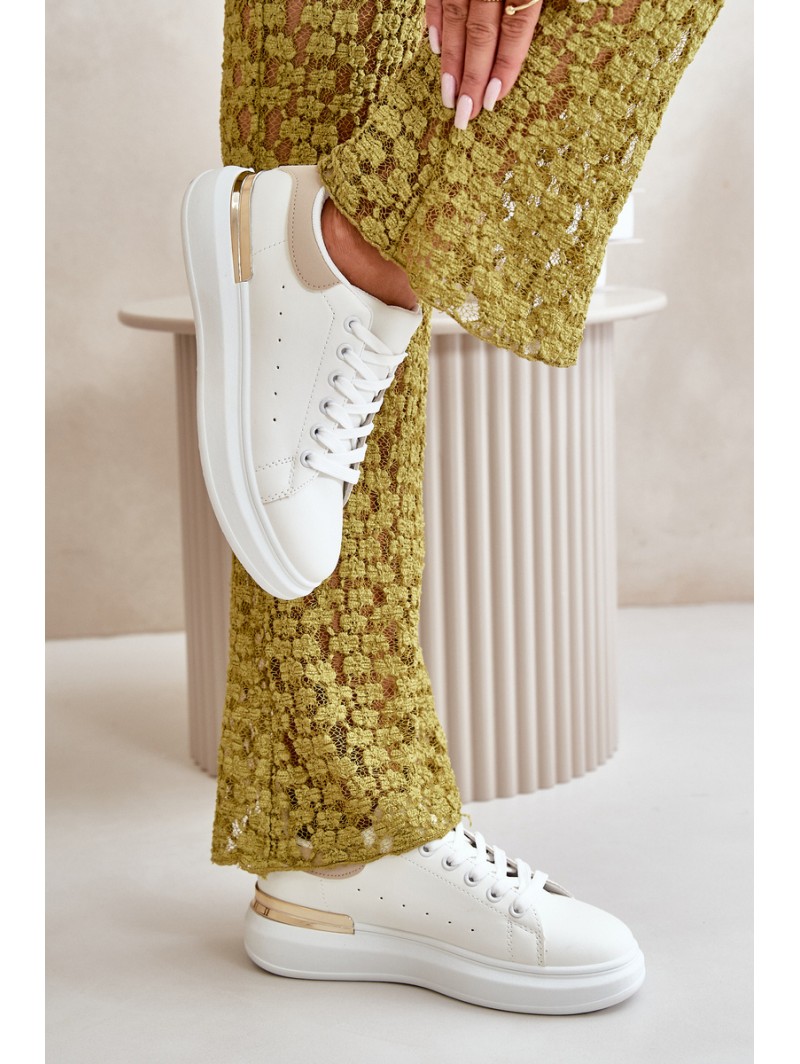 Low Women's Platform Sneakers Made Of Eco Leather White-Beige Nevelena