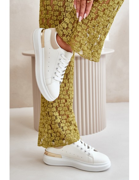 Low Women's Platform Sneakers Made Of Eco Leather White-Beige Nevelena