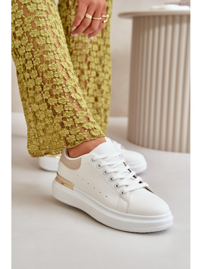 Low Women's Platform Sneakers Made Of Eco Leather White-Beige Nevelena