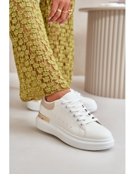 Low Women's Platform Sneakers Made Of Eco Leather White-Beige Nevelena
