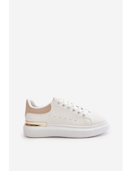 Low Women's Platform Sneakers Made Of Eco Leather White-Beige Nevelena