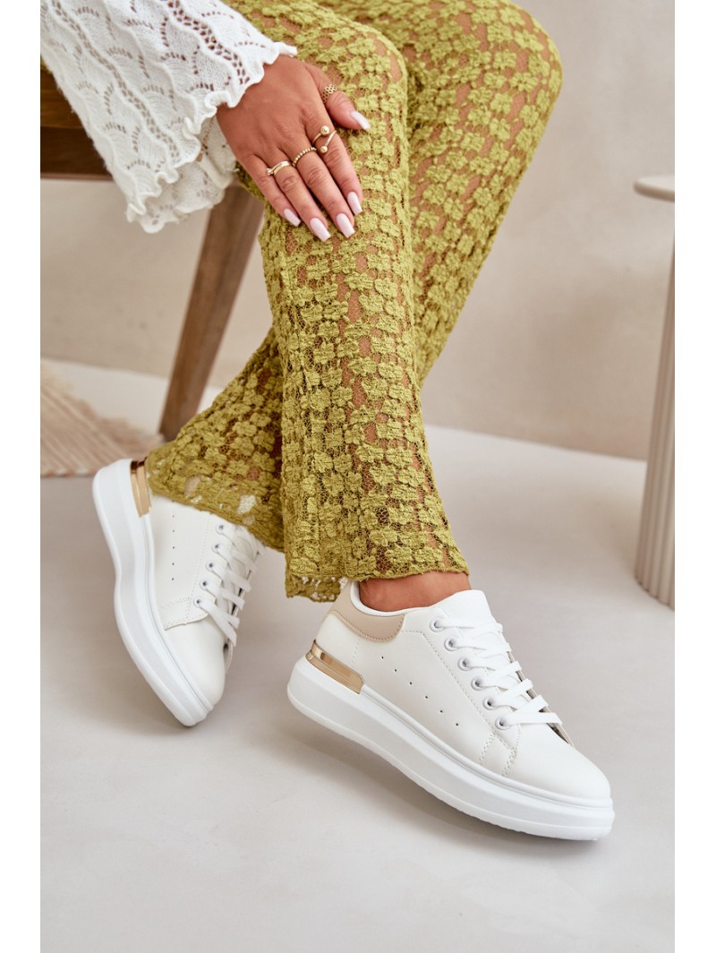 Low Women's Platform Sneakers Made Of Eco Leather White-Beige Nevelena